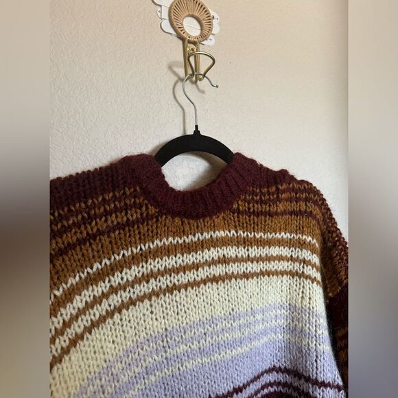 Zara Stripped Balloon Sleeve Knit Alpaca/Wool Blend Sweater‎ Sz Medium Red - Picture 4 of 7